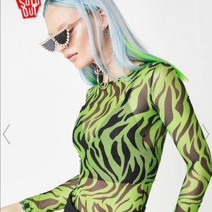 Mesh Neon Green Zebra Stripe Top